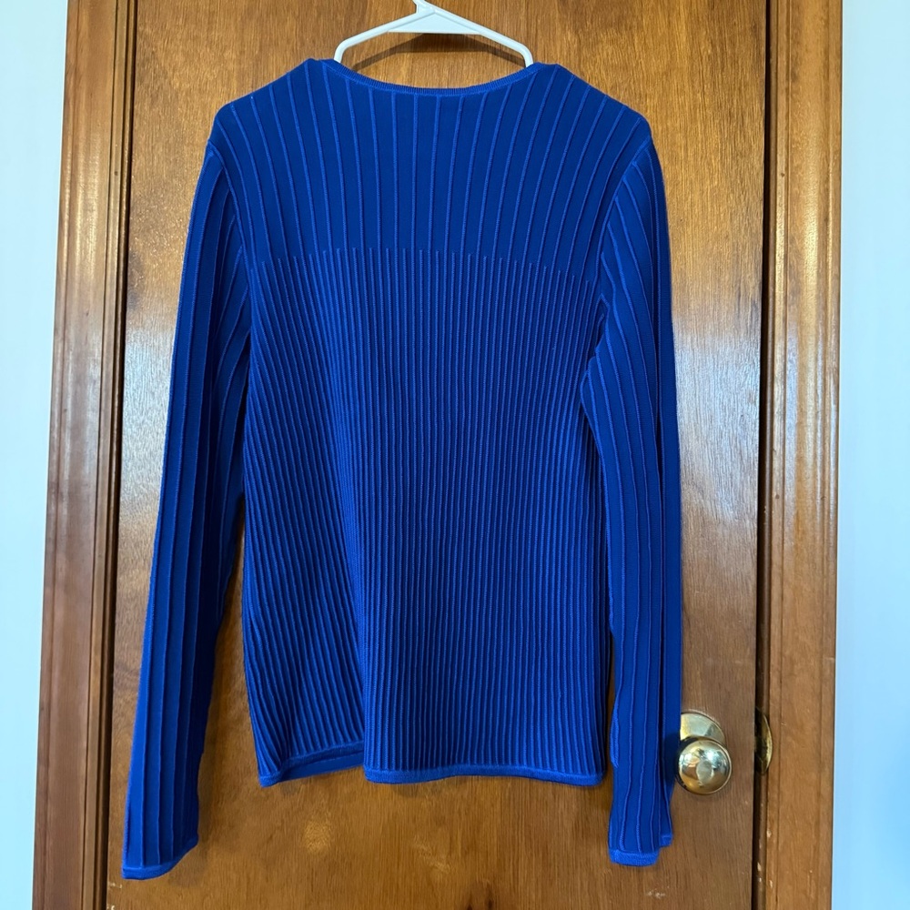 St. John Royal Blue Zip-Front Ribbed Shell - Picture 7 of 8